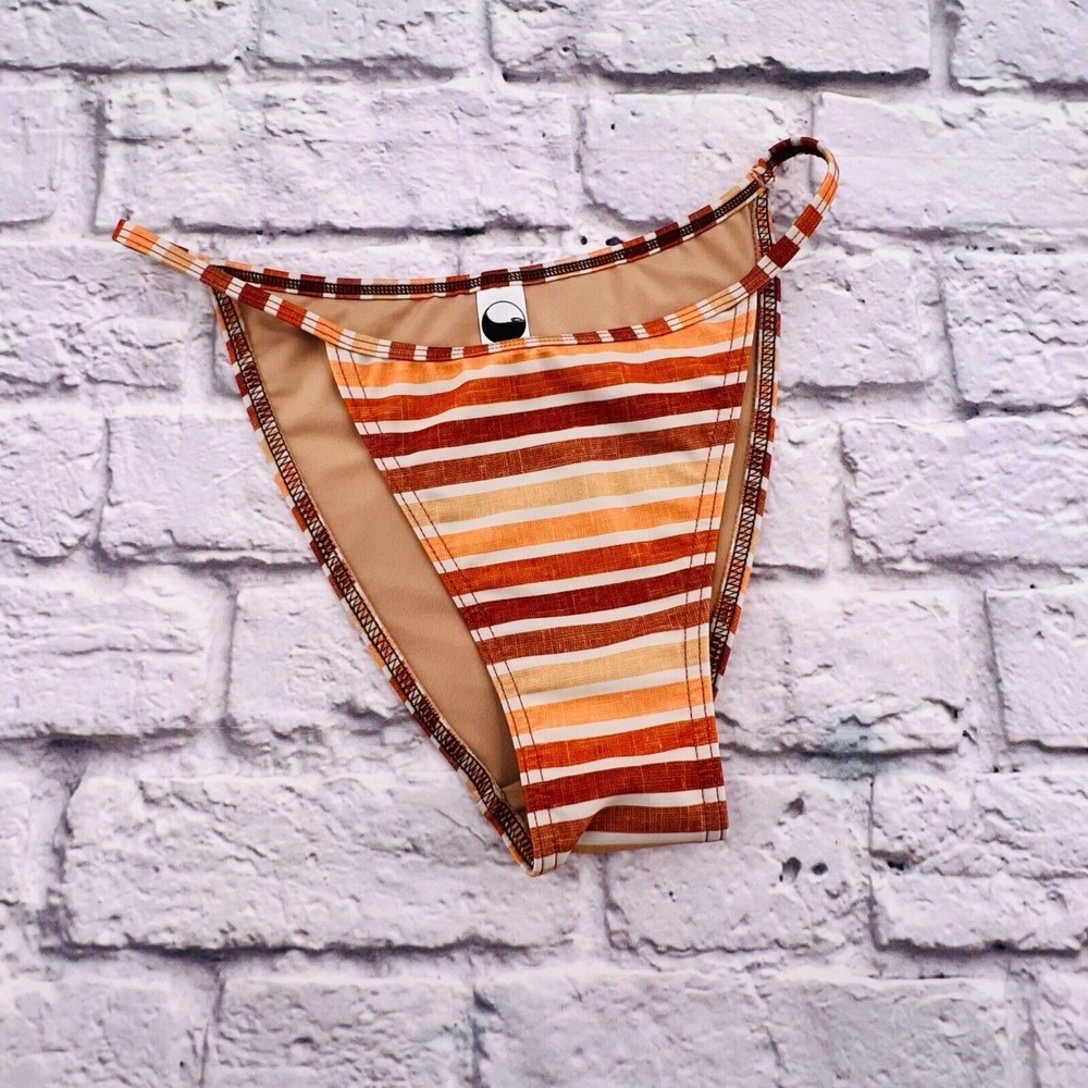 Gnash Swim Orange Striped High Cut Bikini Bottoms Size 8 Made in Australia NEW
